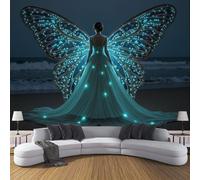 Murales Papel pintado fotográfico, 250x175cm Grande Papel pintado Seda Con Turquesa Patrón - Estilo de arte fantástico Alas de mariposa Mujeres Fotografía Póster Efecto 3D Murales Decoración