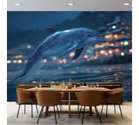 Murales Papel pintado fotográfico, 300 x 210 cm Grande Papel pintado No Tejido Con Delfines En El Agua Patrón - Animal Póster Efecto 3D Murales Decoración Para Dormitorio Salón Tv Pared