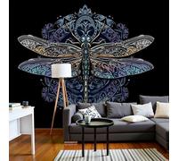 Murales Papel Pintado Fotográfico, 300X210Cm Grande Papel Pintado Libélula Misteriosa De Datura, Animal Art Nouveau Fotomurales Póster 3D Murales Decoración Para Dormitorio Salón, Morado Intenso