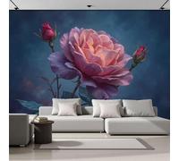 Murales Papel pintado fotográfico, 300x210cm Grande Papel pintado Seda Con Azul oscuro Patrón - Flores de fantasía Rosas rosadas Fotografía Póster Efecto 3D Murales Decoración Para Dormitorio Salón