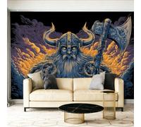 Murales Papel pintado fotográfico, 350 x 256 cm Grande Papel pintado No Tejido Con Azul Oscuro Patrón - Tradición Misterio Vikingos Guerreros Póster Efecto 3D Murales Decoración Para Dormitorio Salón
