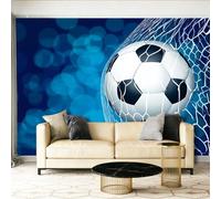 Murales Papel pintado fotográfico, 350 x 256 cm Grande Papel pintado No Tejido Con Azul Patrón - Deportes Acuarela Fútbol Tenis Póster Efecto 3D Murales Decoración Para Dormitorio Salón