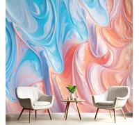 Murales Papel Pintado Fotográfico, 350X256Cm Grande Papel Pintado Con Azul Empolvado Ondas Pigmento Abstractas 3D - Bloqueo Color Moderno Fotografía Póster 3D Murales Decoración Para Dormitorio Salón