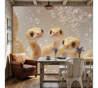 Murales Papel Pintado Fotográfico, 350X256Cm Grande Papel Pintado Con Beige Amarillo Linda Serpiente 3D Burbujas - Animales Divertidos Fotografía Póster 3D Murales Decoración Para Dormitorio Salón
