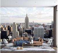 Murales Papel pintado fotográfico, 350x256cm Grande Papel pintado Seda Con Blanco grisáceo Patrón - Escena urbana Rascacielos de la ciudad de Nueva York Fotografía Póster Efecto 3D Murales Decoración
