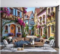 Murales Papel pintado fotográfico, 350x256cm Grande Papel pintado Seda Con Rojo y azul Patrón - Estilo mediterráneo Reflexiones de la ciudad costera Fotografía Póster Efecto 3D Murales Decoración