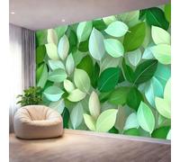 Murales Papel pintado fotográfico, 400 x 280 cm Grande Papel pintado No Tejido Con Verde Pálido Patrón - Plantas Hojas Degradadas Póster Efecto 3D Murales Decoración Para Dormitorio Salón