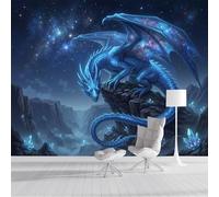 Murales Papel Pintado Fotográfico, 400X280Cm Grande Papel Pintado Con Azul Marino Cristal Dragón Valle - Criaturas Fantásticas Fotografía Póster 3D Murales Decoración Para Dormitorio Salón