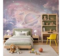 Murales Papel pintado fotográfico, 400x280cm Papel pintado Seda Con rosa claro Patrón - Espacio de ensueño Nube estelar y estrellas de Saturno Fotografía Póster Efecto 3D Murales Decoración
