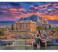 Murales Papel pintado fotográfico, 450x315cm Grande Papel pintado Seda Con Púrpura Patrón - Paisaje natural Montaña Temple Rock Fotografía Póster Efecto 3D Murales Decoración