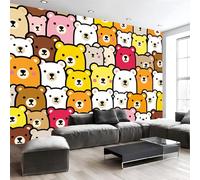 Murales Papel Pintado Fotográfico, Grande Papel Pintado Seda Con Amarillo Tema Oso Dibujos Animados, Lindos Avatares Animales Póster Efecto 3D Murales Decoración Para Dormitorio Salón, 400X280Cm