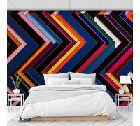 Murales Papel Pintado Fotográfico, Grande Papel Pintado Seda Con Azul Oscuro Geométrico Rayas Bloques Color 3D, Tendencias Modernas Póster Efecto 3D Murales Decoración Para Dormitorio Salón, 400X280Cm