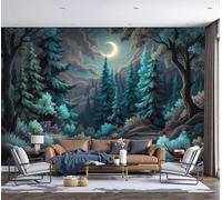 Murales Papel pintado fotográfico, Grande Papel pintado Seda Con Azul Patrón - Arte fantástico Luna de pino Fotografía Póster Efecto 3D Murales Decoración Para Dormitorio Salón