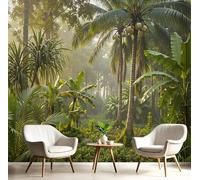 Murales Papel Pintado Fotográfico, Grande Papel Pintado Seda Con Verde Esmeralda Paisaje De Selva Tropical, Cocotero Natural Póster Efecto 3D Murales Decoración Para Dormitorio Salón, 200X140Cm