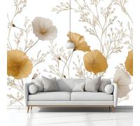 Murales Papel Pintado Minimalismo Flores Silvestres Hojas Ramitas 350 x 256 cm Fotomurale Tejido No Tejido, Blanco Papel Tapiz Fotográfico, para Salon Dormitorio Oficina Hotel Decorativos Murales