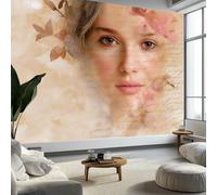 Murales Papel Pintado Rostro Femenino En Acuarela Flores 500 x 280 cm Fotomurale Tejido No Tejido, Rosa Papel Tapiz Fotográfico - Salon Dormitorio Oficina Hotel Decorativos Murales