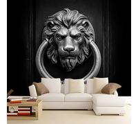 Murales Papel Pintado Salon Aldaba de puerta con forma de león color negro y gris 250x175 cm Fotomurales 3D Tejido No Tejido Papel Tapiz Fotográfico Decorativos Murales Dormitorio Oficina Hotel
