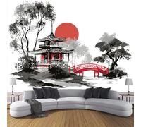 Murales Papel Pintado Salon Arquitectura Japonesa 350 × 256 Cm Fotomurales 3D Patio Ilustración Del Puente Rojo Tejido Papel Tapiz Fotográfico Decorativos Murales Dormitorio Oficina Hotel,Blanco