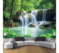 Murales Papel Pintado Salon Belleza Del Bosque Natural, 350 × 256 Cm Fotomurales 3D Majestuosa Cascada Tejido Seda Papel Tapiz Fotográfico Decorativos Murales Dormitorio,Verde Bosque