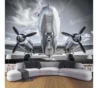 Murales Papel Pintado Salon Diseño Clásico 150 × 105 Cm Fotomurales 3D Patrón De Avión Gigante Tejido Papel Tapiz Fotográfico Decorativos Murales Dormitorio Oficina Hotel,Negro Carbón