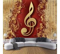 Murales Papel Pintado Salon Elementos Musicales, 150 × 105 Cm Fotomurales 3D Notas Doradas Tejido Seda Papel Tapiz Fotográfico Decorativos Murales Dormitorio,Oro