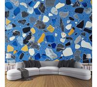 Murales Papel Pintado Salon Estilo Abstracto, 350 × 256 Cm Fotomurales 3D Patrón De Terrazo Azul Tejido Seda Papel Tapiz Fotográfico Decorativos Murales Dormitorio,Marina De Guerra