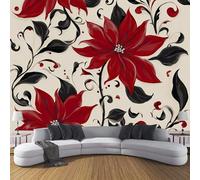 Murales Papel Pintado Salon Estilo Bohemio, 150 × 105 Cm Fotomurales 3D Estampado Floral Rojo Tejido Seda Papel Tapiz Fotográfico Decorativos Murales Dormitorio,Crema