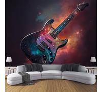 Murales Papel Pintado Salon Estilo De Música Rock, 250 × 175 Cm Fotomurales 3D Guitarra Espacial Tejido Seda Papel Tapiz Fotográfico Decorativos Murales Dormitorio,Naranja Claro
