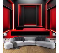 Murales Papel Pintado Salon Estilo Espacial Futuro 350 × 256 Cm Fotomurales 3D Formas Geométricas Tejido Papel Tapiz Fotográfico Decorativos Murales Dormitorio Oficina Hotel,Rojo