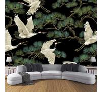 Murales Papel Pintado Salon Estilo Japonés 250 × 175 Cm Fotomurales 3D Ramas De Pino Grulla Blanca Tejido Papel Tapiz Fotográfico Decorativos Murales Dormitorio Oficina Hotel,Verde