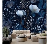 Murales Papel Pintado Salon flores de color azul oscuro 400x280 cm Fotomurales 3D Tejido No Tejido Papel Tapiz Fotográfico Decorativos Murales Dormitorio Oficina Hotel