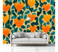 Murales Papel Pintado Salon Ilustración Vintage Forma De Corazón Hojas 200 x 140 cm, Fotomurale 3D Tejido No Tejido Papel Tapiz Fotográfico Decorativos Murales Dormitorio Oficina Hotel