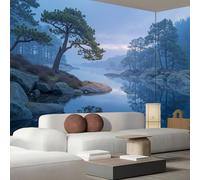 Murales Papel Pintado Salon Niebla Paisaje, Lago Pinos 450Anx315Al cm Fotomurales 3D No Tejido Papel Tapiz Fotográfico Decorativos Murales Dormitorio Oficina Hotel