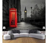 Murales Papel Pintado Salon Paisaje Urbano, 250 × 175 Cm Fotomurales 3D Calle Cabina Telefónica Tejido Seda Papel Tapiz Fotográfico Decorativos Murales Dormitorio,Gris Carbón