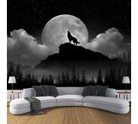 Murales Papel Pintado Salon Panorama Del Bosque 150 × 105 Cm Fotomurales 3D Animales Salvajes Lobo Tejido Papel Tapiz Fotográfico Decorativos Murales Dormitorio Oficina Hotel,Negro Carbón