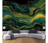 Murales Papel Pintado Salon Patrón De Mármol Abstracto, 400 × 280 Cm Fotomurales 3D Textura De Línea Tejido Seda Papel Tapiz Fotográfico Decorativos Murales Dormitorio,Verde Esmeralda