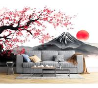 Murales Papel Pintado Salon Pintura De Arte Tradicional, 400 × 280 Cm Fotomurales 3D Ilustración Del Monte Fuji Tejido Seda Papel Tapiz Fotográfico Decorativos Murales Dormitorio,Negro Carbón
