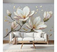 Murales Papel Pintado Salon Relieve, Pan De Oro Flor De Magnolia 300Anx210Al cm Fotomurales 3D No Tejido Papel Tapiz Fotográfico Decorativos Murales Dormitorio Oficina Hotel