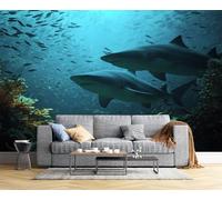 Murales Papel Pintado Salon Vida Marina 150 × 105 Cm Fotomurales 3D Tiburón Feroz Tejido Papel Tapiz Fotográfico Decorativos Murales Dormitorio Oficina Hotel,Marina De Guerra