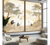 Murales póster Pino Y Pájaros Vintage Chino, Fotomurales Pared Tejido No Tejido Murales Fotográfico 350 x 256 cm XXL Decoración de Paredes, para Dormitorio Salón TV Pared Decorativos, Beige
