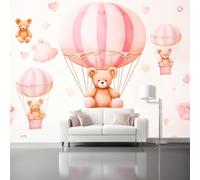 Murales Salon Papel Pintado 200 x 140 cm - Dibujos Animados Globo Aerostático Oso De Peluche Papel Pintado Mural No Tejido para Dormitorio, Fotográfico Decorativos de Paredes Rosa Murales