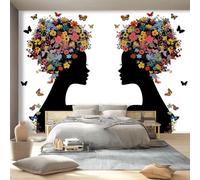 Murales Salon Papel Pintado 200 x 140 cm - Dibujos Animados Grafiti Silueta De Niña Papel Pintado Mural No Tejido para Dormitorio, Fotográfico Decorativos de Paredes Blanquecino Negro Murales