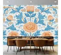 Murales Salon Papel Pintado 200 x 140 cm - William Morris Vintage Floral Estampado Papel Pintado Mural No Tejido para Dormitorio, Fotográfico Decorativos de Paredes Azul Naranja Y Rosa Murales