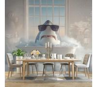 Murales Salon Papel Pintado 250 x 175 cm - Realismo Animales Tiburones Baño Papel Pintado Mural No Tejido para Dormitorio, Fotográfico Decorativos de Paredes Beige Murales