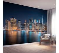 Murales Salon Papel Pintado 300 x 210 cm - Moderno Paesaggio Urbano Notturno Architettura Papel Pintado Mural No Tejido para Dormitorio, Fotográfico Decorativos de Paredes Negro Murales