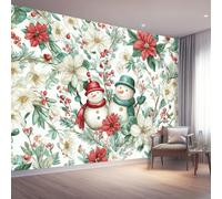 Murales Salon Papel Pintado 350 x 256 cm - Acquerello Natale Pupazzo Di Neve Papel Pintado Mural No Tejido para Dormitorio, Fotográfico Decorativos de Paredes Verde Murales