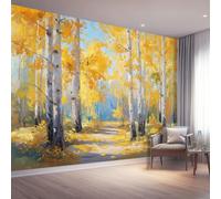 Murales Salon Papel Pintado 350 x 256 cm - Autunno Foresta Di Betulle Foglie Papel Pintado Mural No Tejido para Dormitorio, Fotográfico Decorativos de Paredes Amarillo Murales