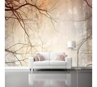 Murales Salon Papel Pintado 350 x 256 cm - Estilo Shabby Chic Ramitas Papel Pintado Mural No Tejido para Dormitorio, Fotográfico Decorativos de Paredes Marrón Claro Murales