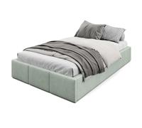 Muralo Cama Tapizada con Canapé 120x200 cm - Verde Menta | Somier de láminas y canapé abatible, cabecero acolchado tapizado en terciopelo resistente, se entrega sin colchón