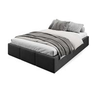 Muralo Cama Tapizada con Canapé 140x200 cm - Negro | Somier de láminas y canapé abatible, cabecero acolchado tapizado en terciopelo resistente, se entrega sin colchón